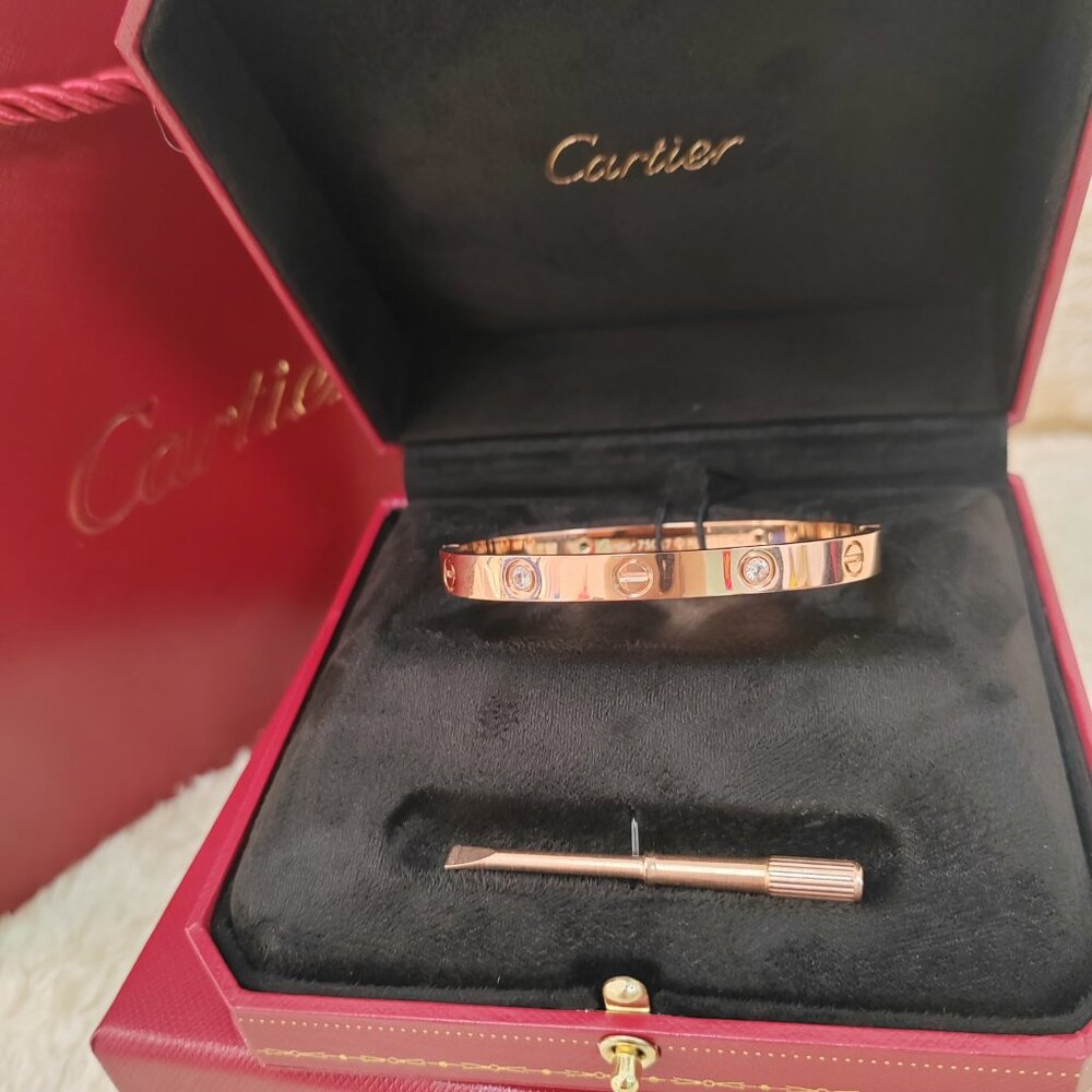 Cartier Wide Four-Diamond Classic Love Bracelet, Rose Gold  Size: 19
